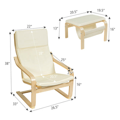 Relax Bentwood Lounge Chair Set with Magazine Rack-White