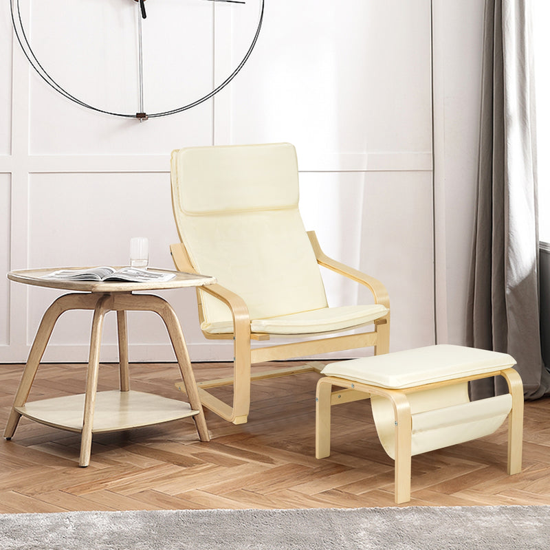 Relax Bentwood Lounge Chair Set with Magazine Rack-White