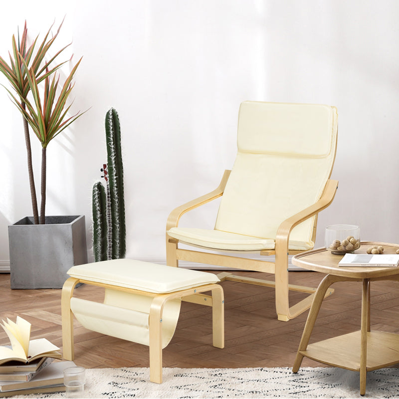 Relax Bentwood Lounge Chair Set with Magazine Rack-White