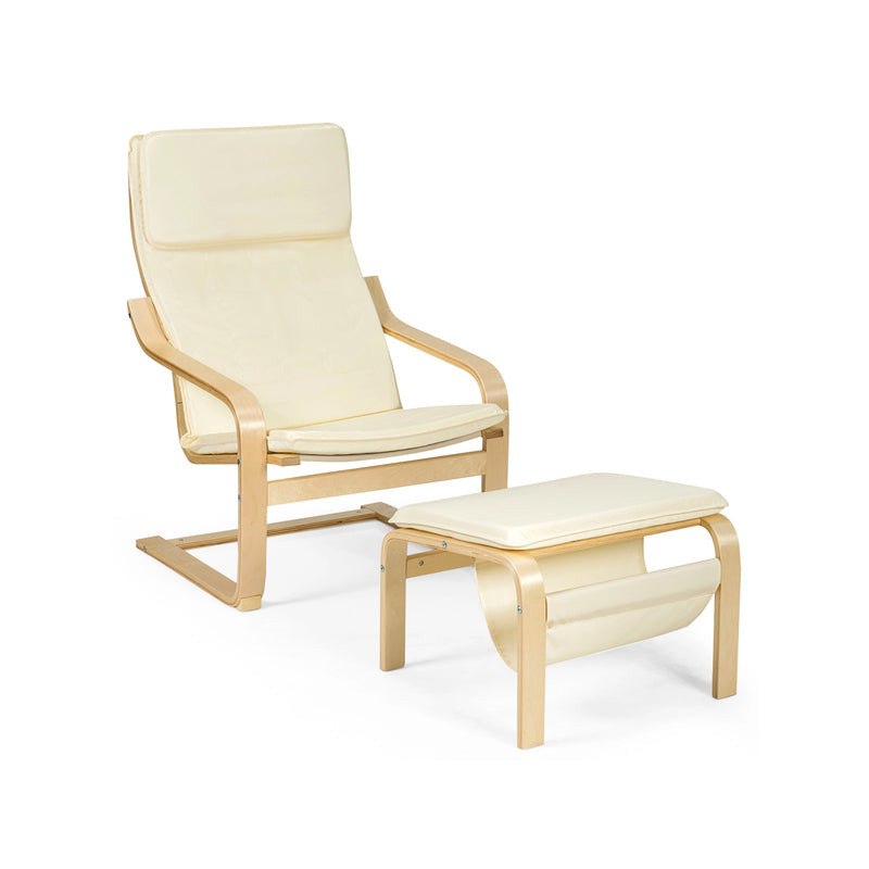 Relax Bentwood Lounge Chair Set with Magazine Rack-White