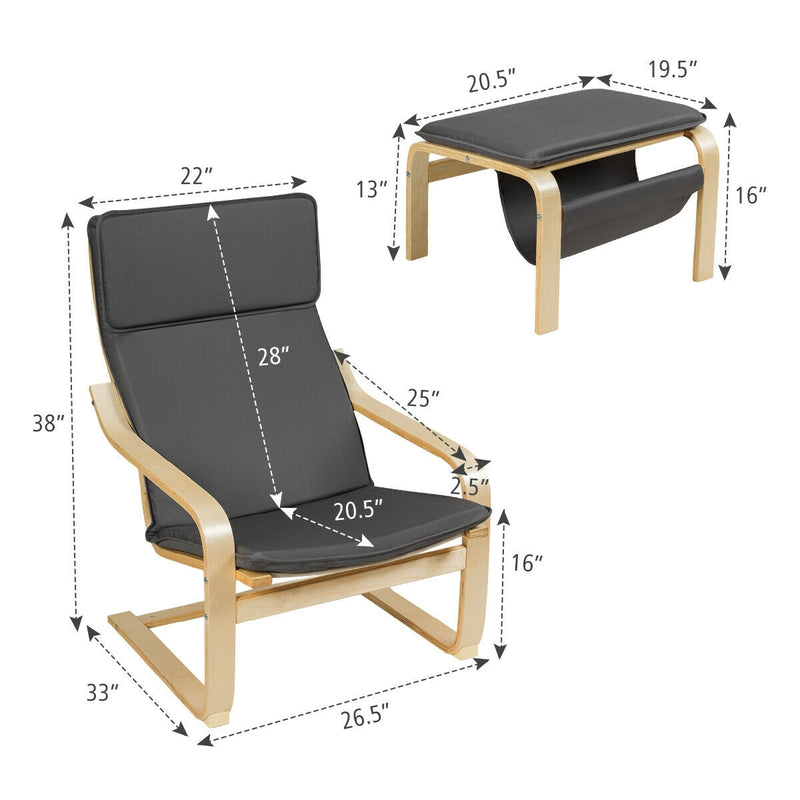 Relax Bentwood Lounge Chair  Set with Magazine Rack-Gray