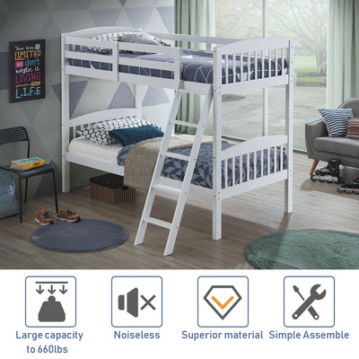 Hardwood Twin Bunk Beds with Individual Kid Bed Ladder-White