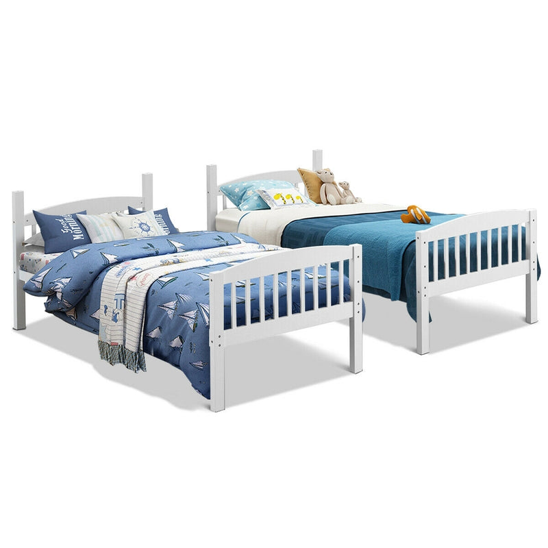 Hardwood Twin Bunk Beds with Individual Kid Bed Ladder-White