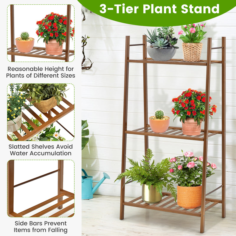 3 Tiers Vertical Bamboo Plant Stand-Brown