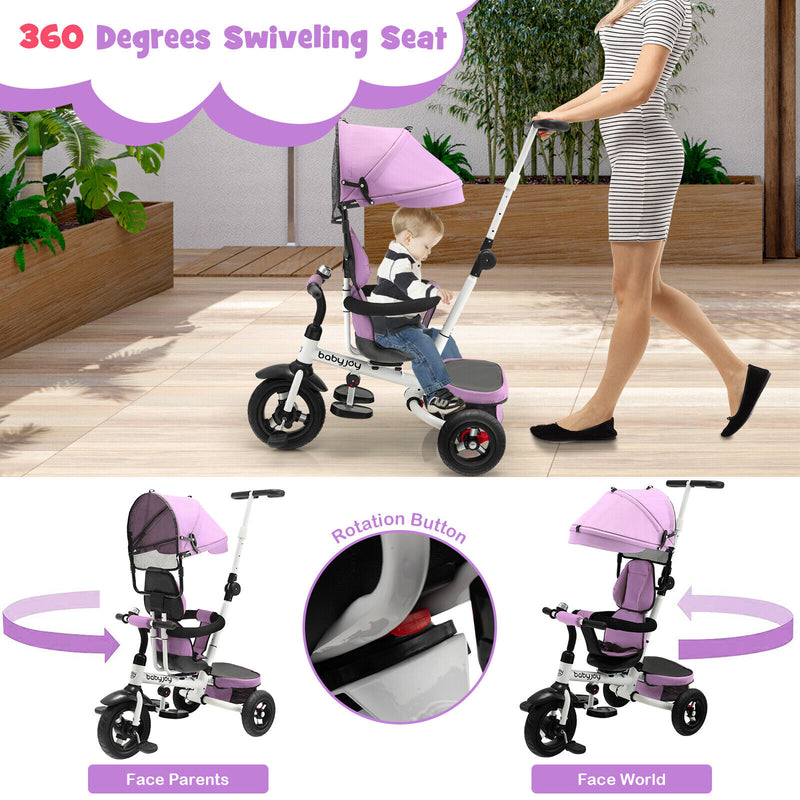 Folding Tricycle Baby Stroller with Reversible Seat and Adjustable Canopy-Pink