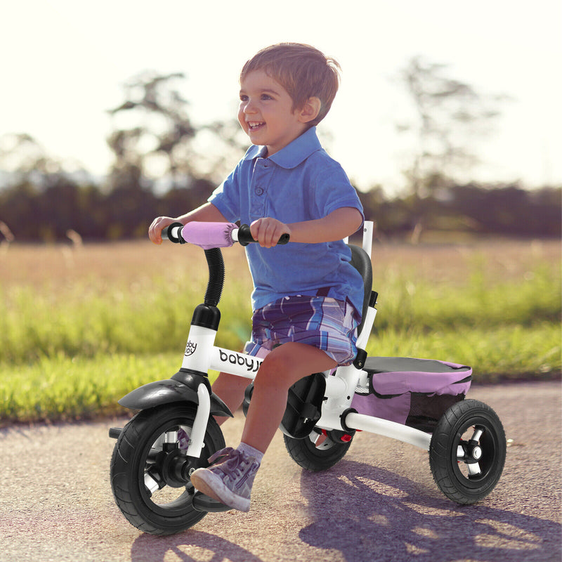 Folding Tricycle Baby Stroller with Reversible Seat and Adjustable Canopy-Pink