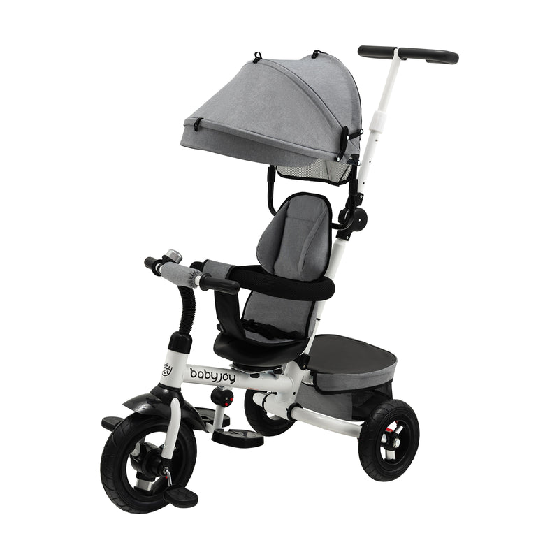 Folding Tricycle Baby Stroller with Reversible Seat and Adjustable Canopy-Gray