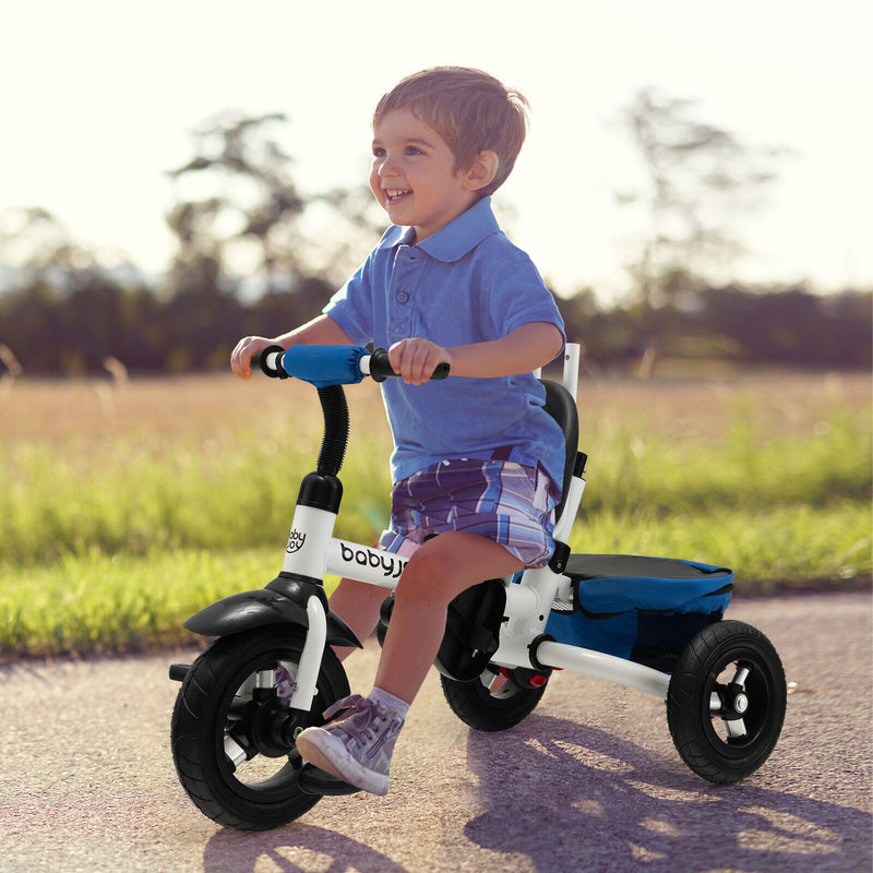 Folding Tricycle Baby Stroller with Reversible Seat and Adjustable Canopy-Blue