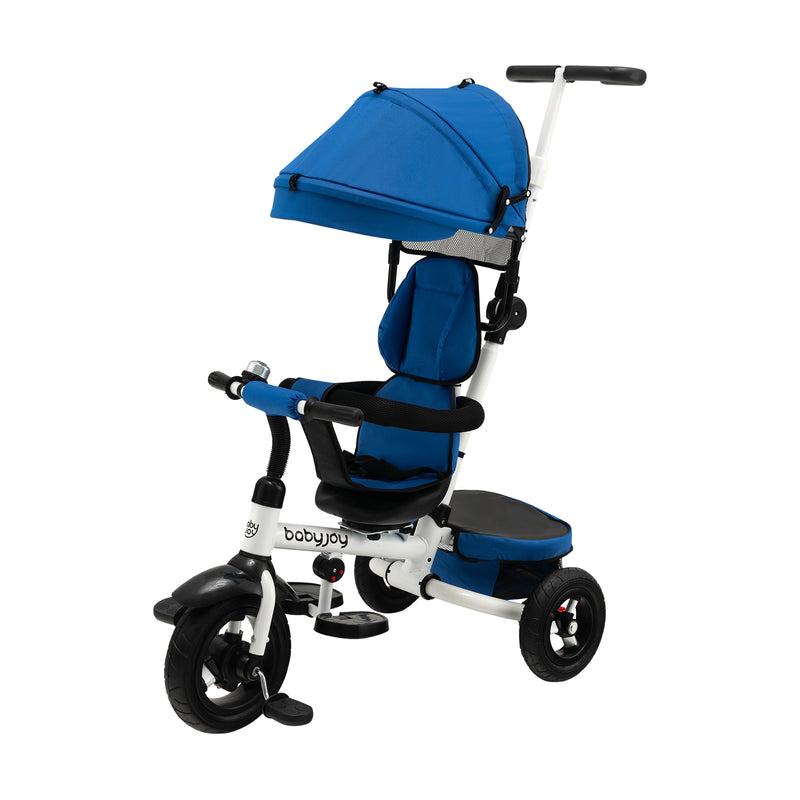 Folding Tricycle Baby Stroller with Reversible Seat and Adjustable Canopy-Blue