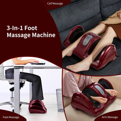 Therapeutic Shiatsu Foot Massager with High Intensity Rollers-Dark Red