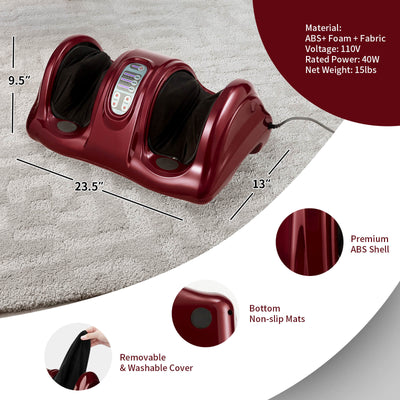 Therapeutic Shiatsu Foot Massager with High Intensity Rollers-Dark Red