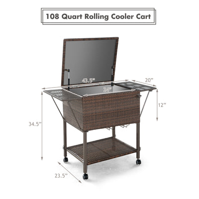 108 Qt Outdoor Portable Rattan Cooler Cart Trolley