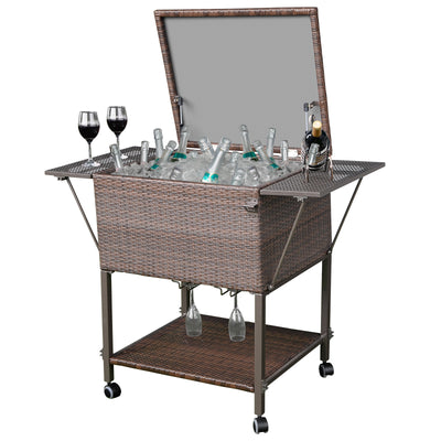 108 Qt Outdoor Portable Rattan Cooler Cart Trolley