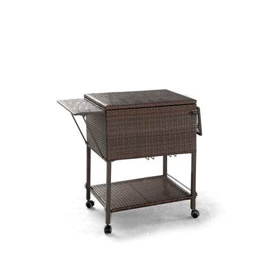 108 Qt Outdoor Portable Rattan Cooler Cart Trolley