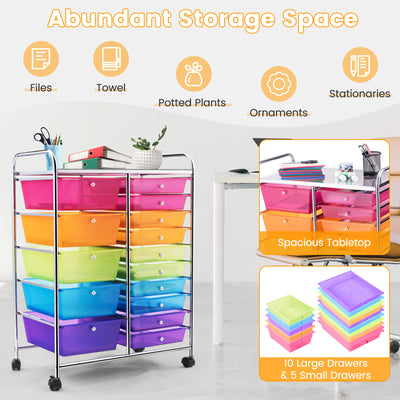 15 Drawers Rolling Storage Cart Organizer-Transparent Multicolor