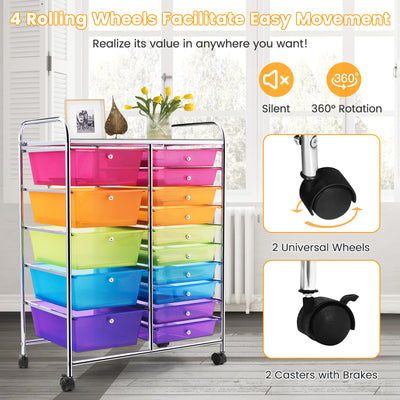 15 Drawers Rolling Storage Cart Organizer-Transparent Multicolor