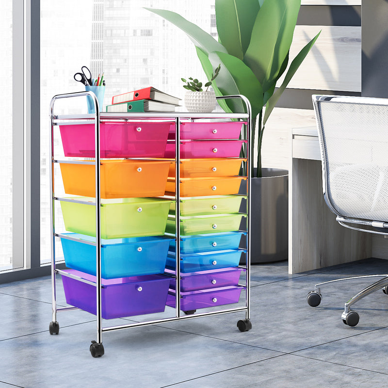 15 Drawers Rolling Storage Cart Organizer-Transparent Multicolor