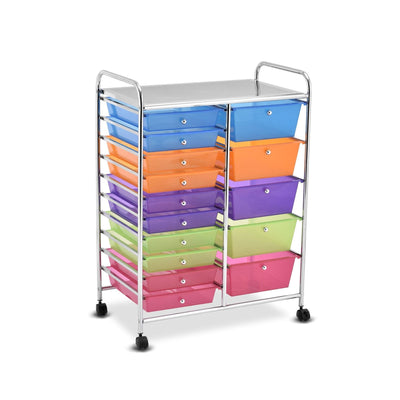 15 Drawers Rolling Storage Cart Organizer-Transparent Multicolor