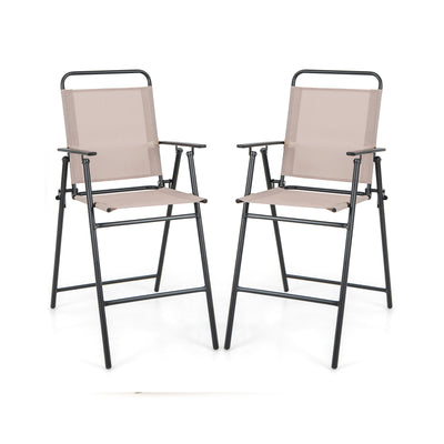 Set of 2 Patio Folding Bar-Height Chairs with Armrests and Quick-Drying Seat-Beige