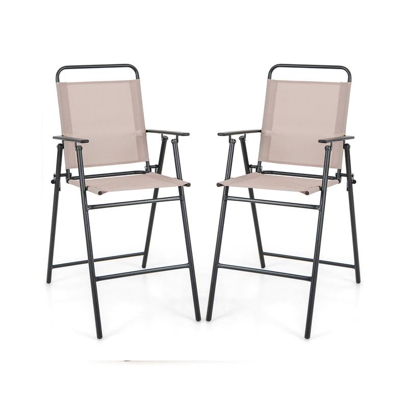 Set of 2 Patio Folding Bar-Height Chairs with Armrests and Quick-Drying Seat-Beige