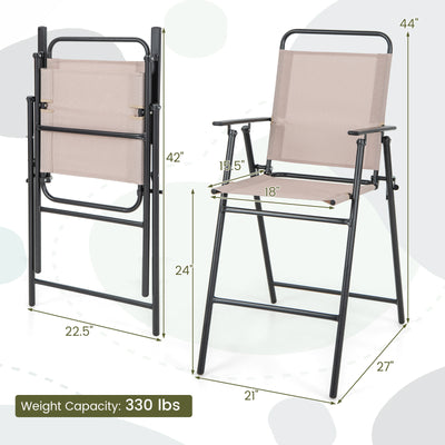 Set of 2 Patio Folding Bar-Height Chairs with Armrests and Quick-Drying Seat-Beige