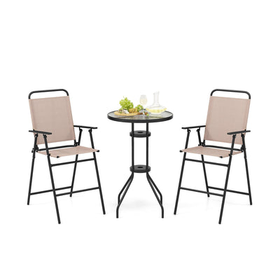 3 Pieces Outdoor Bistro Set with 2 Folding Chairs-Beige