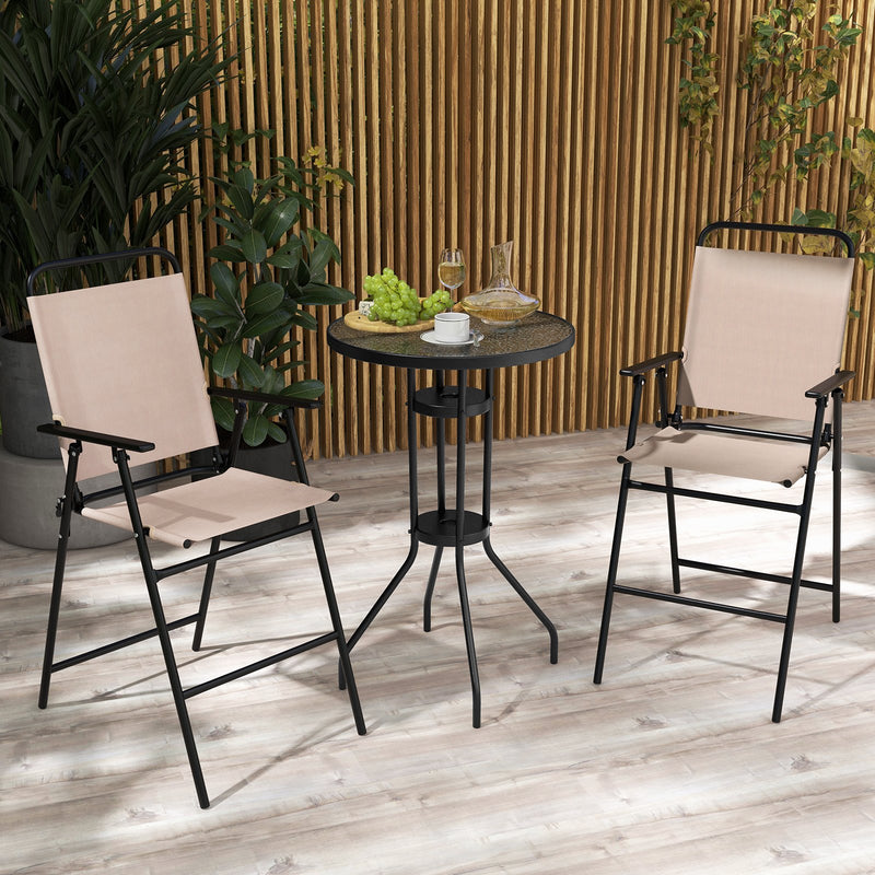 3 Pieces Outdoor Bistro Set with 2 Folding Chairs-Beige