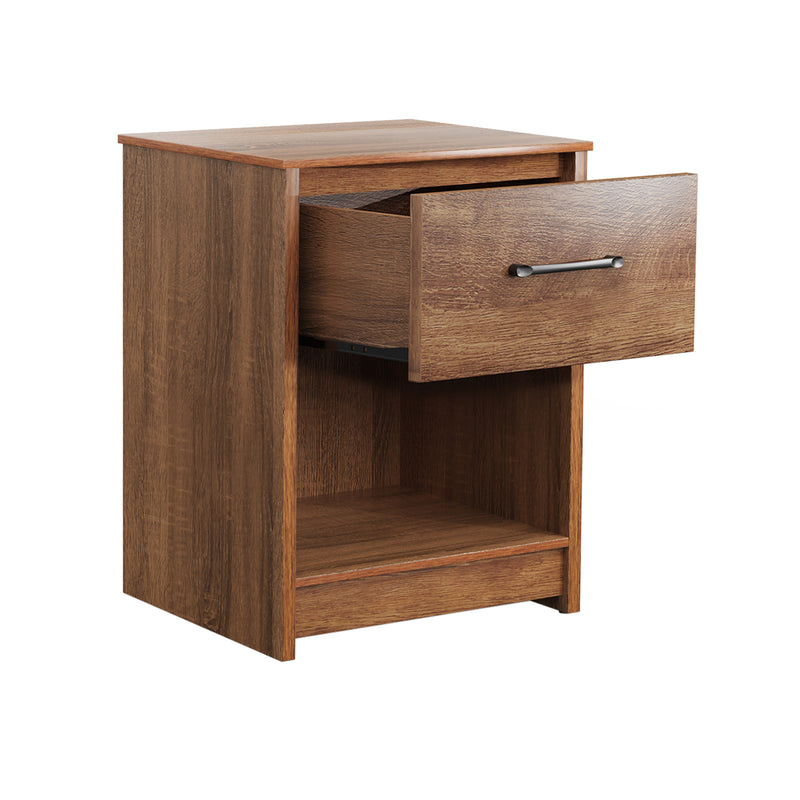 Wooden End Side Table Nightstand with Drawer Storage Shelf-Brown