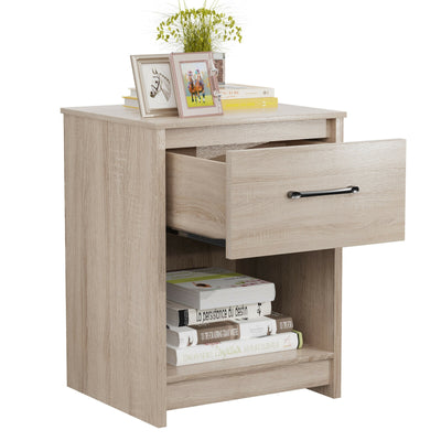 Wooden End Side Table Nightstand with Drawer Storage Shelf-Natural