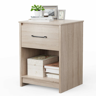 Wooden End Side Table Nightstand with Drawer Storage Shelf-Natural