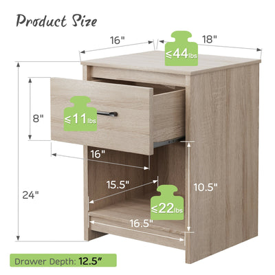 Wooden End Side Table Nightstand with Drawer Storage Shelf-Natural