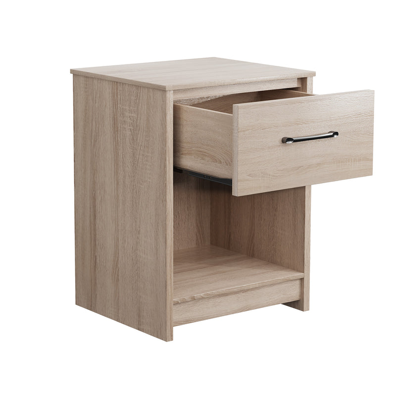 Wooden End Side Table Nightstand with Drawer Storage Shelf-Natural