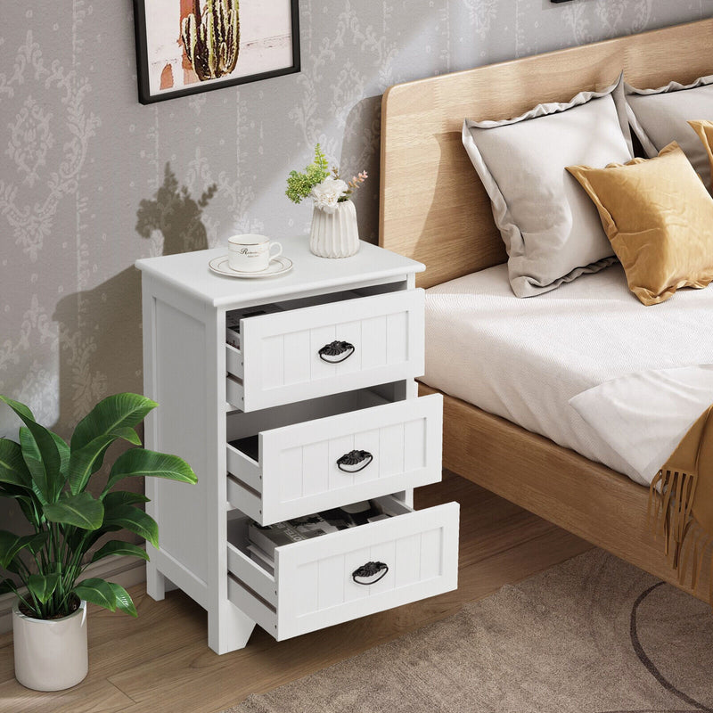 3-Drawer End Storage Wood Side Nightstand-White