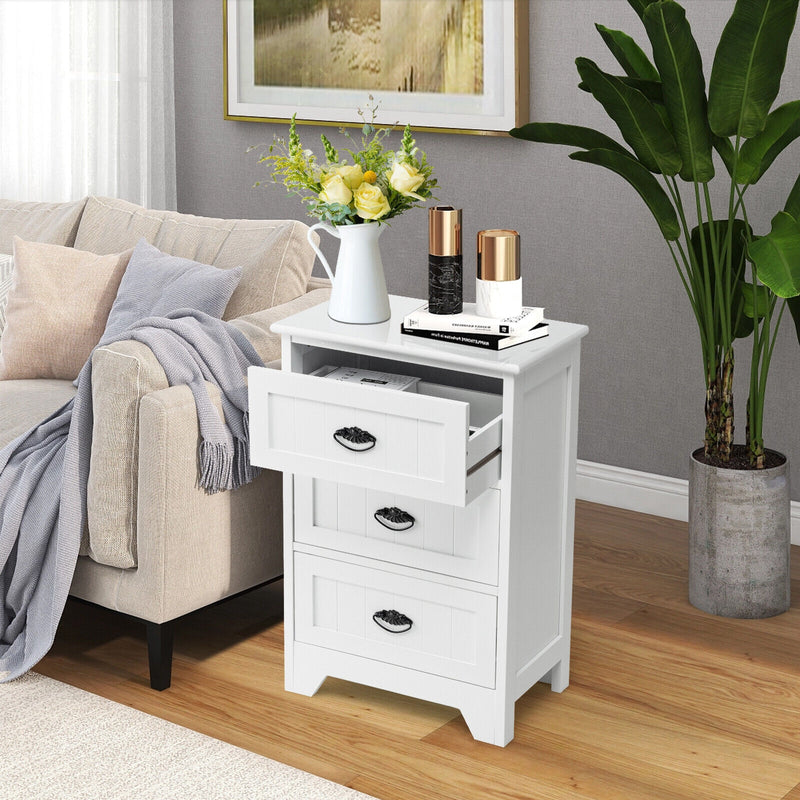 3-Drawer End Storage Wood Side Nightstand-White