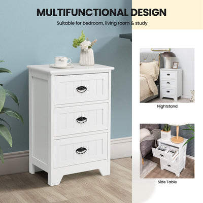 3-Drawer End Storage Wood Side Nightstand-White