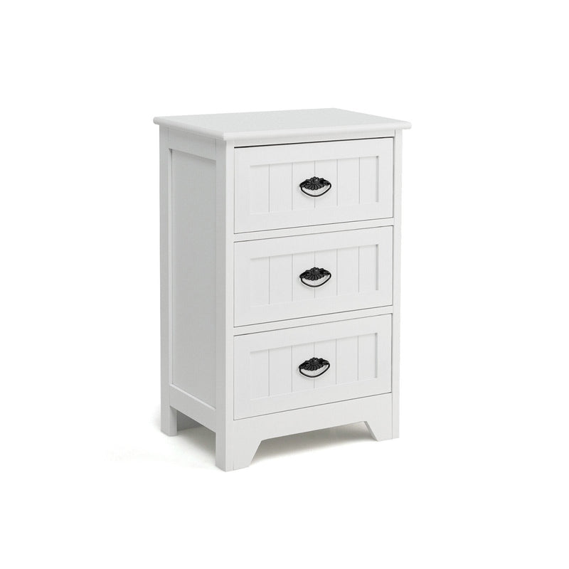 3-Drawer End Storage Wood Side Nightstand-White