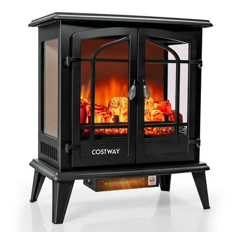 25 Inch Freestanding Electric Fireplace Heater with Realistic Flame effect-Black