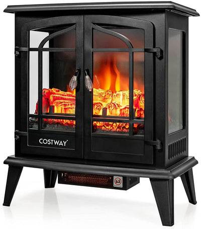 25 Inch Freestanding Electric Fireplace Heater with Realistic Flame effect-Black