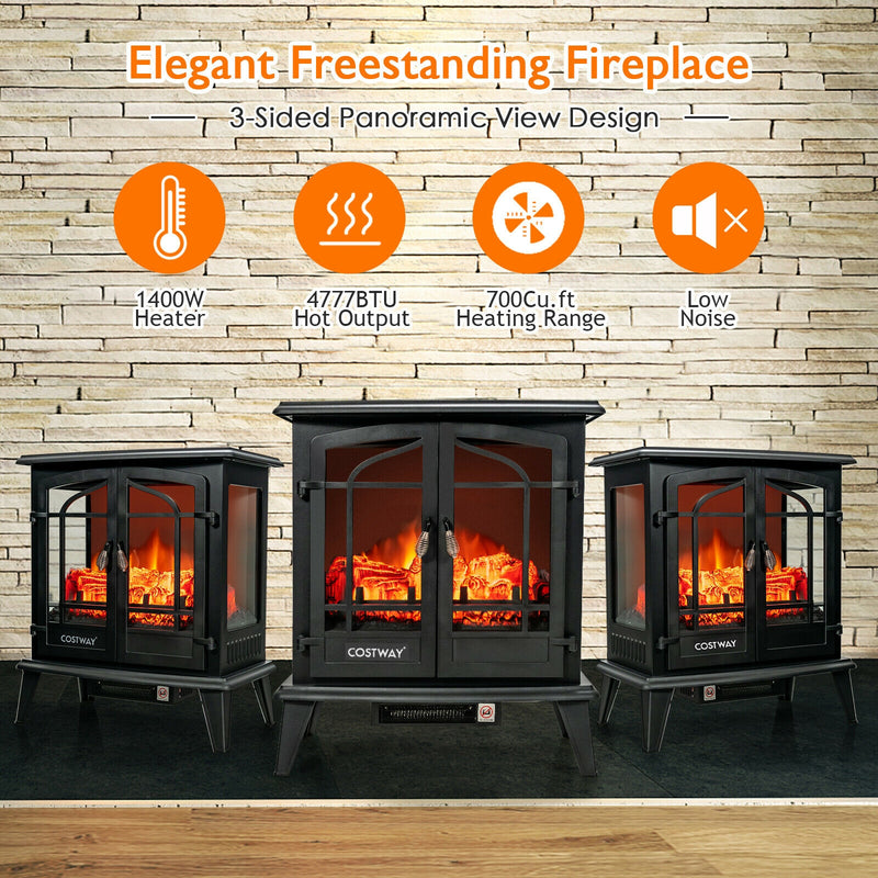 25 Inch Freestanding Electric Fireplace Heater with Realistic Flame effect-Black