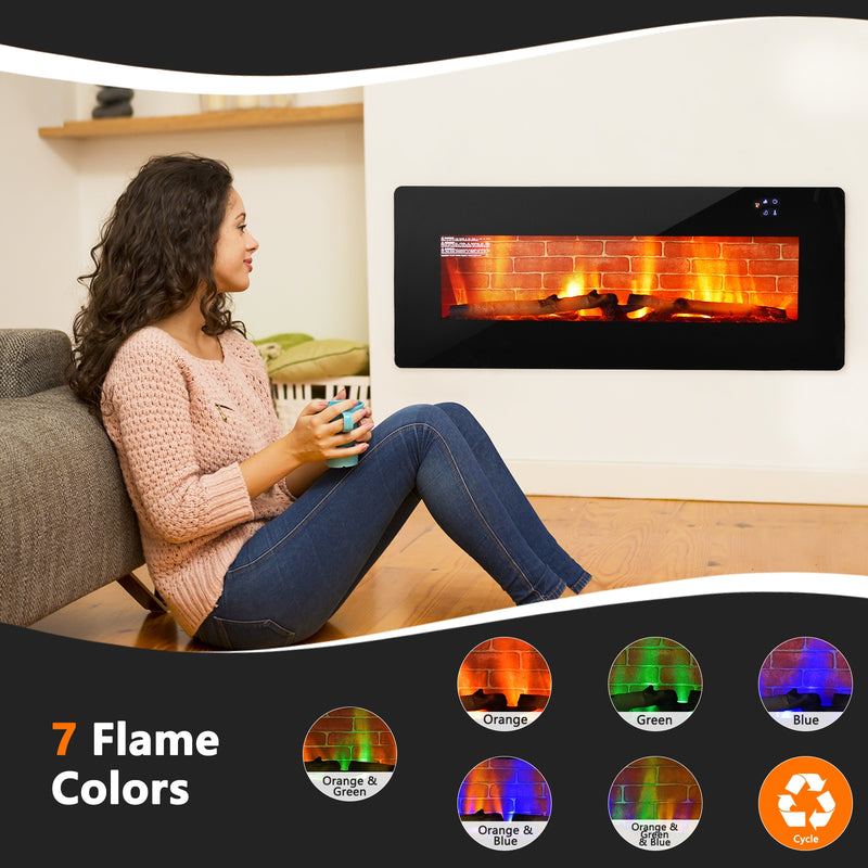 42 Inch Electric Wall Mounted Freestanding Fireplace with Remote Control-Black