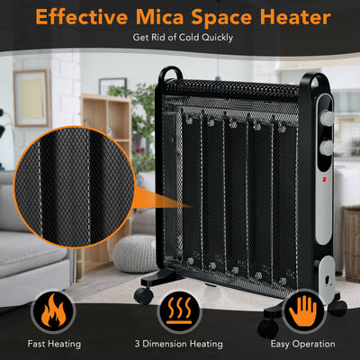 Electric Mica Space Portable Heater with Adjustable Thermostat-Black