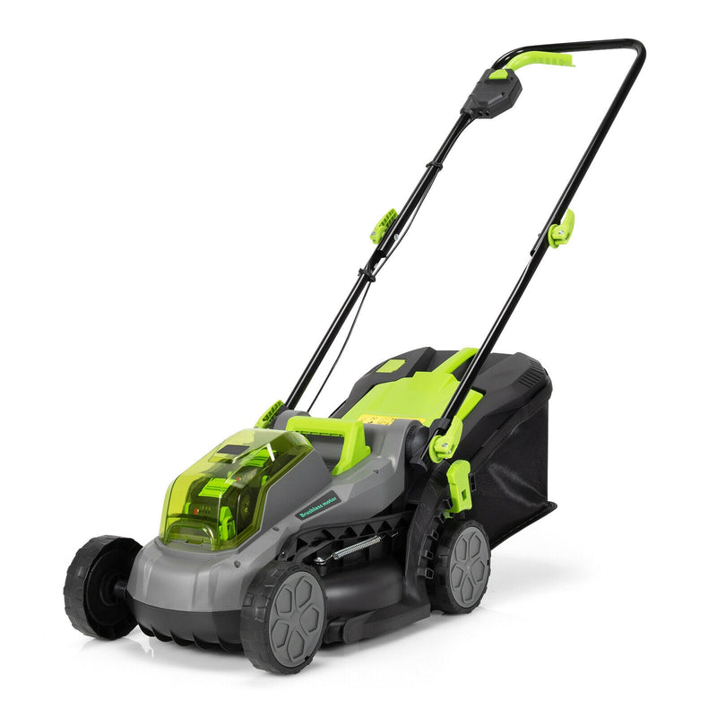 13 Inch Cordless Lawn Mower with Brushless Motor  4Ah Battery and Charger-Green