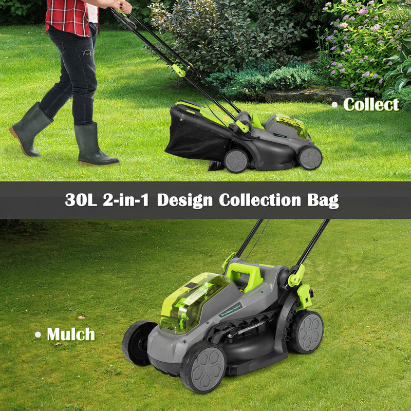 13 Inch Cordless Lawn Mower with Brushless Motor  4Ah Battery and Charger-Green