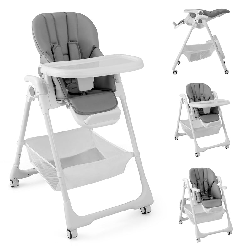 Convertible Infant Dining Chair with 5 Backrest and 3 Footrest Positions-Gray