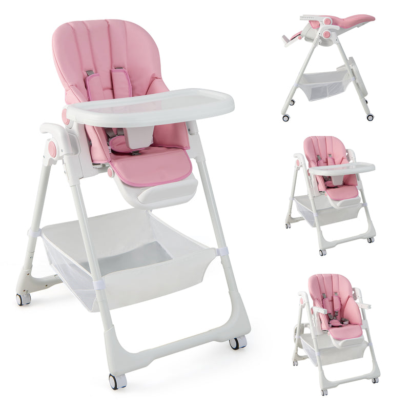 Convertible Infant Dining Chair with 5 Backrest and 3 Footrest Positions-Pink