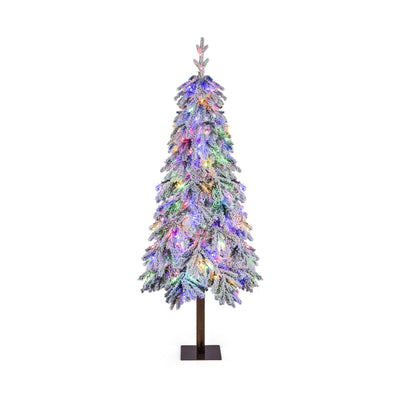 6 Feet Flocked Hinged Christmas Tree with 458 Branch Tips and Warm White LED Lights