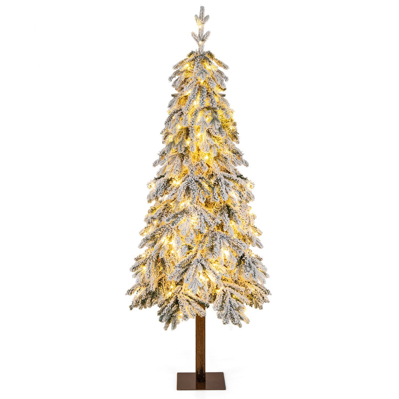 6 Feet Flocked Hinged Christmas Tree with 458 Branch Tips and Warm White LED Lights