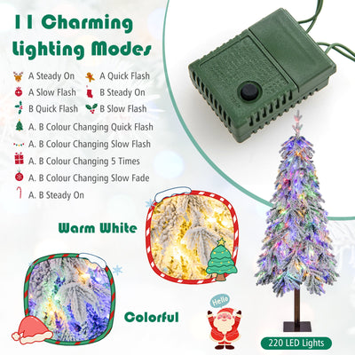 6 Feet Flocked Hinged Christmas Tree with 458 Branch Tips and Warm White LED Lights