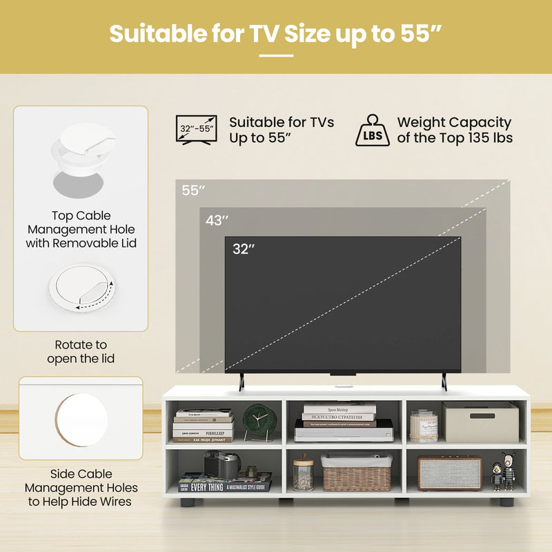 TV Stand for TV up to 55 Inch with 6 Storage Compartments-White