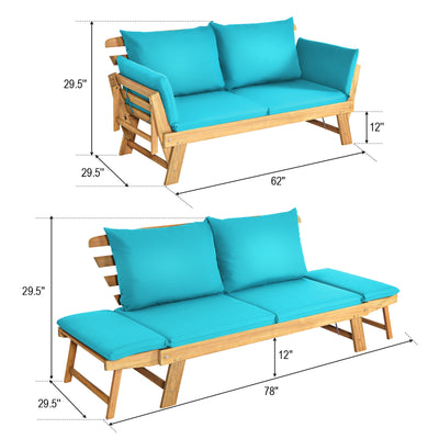 Adjustable  Patio Convertible Sofa with Thick Cushion-Turquoise